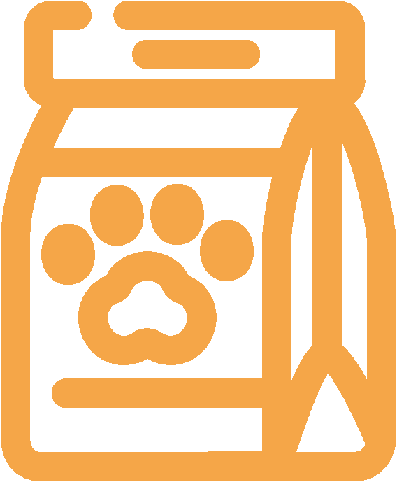 a dog food bag with paw print and paddle